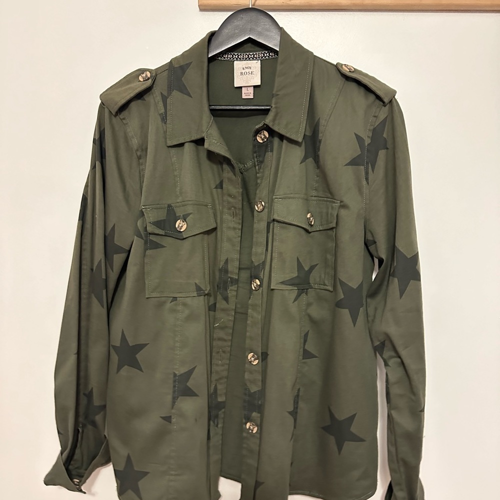 Bobeau Olive Star Pattern Jacket - image 1